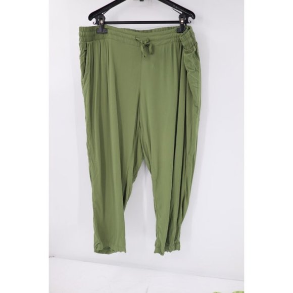 torrid pants women's 2 relaxed Taper challis high rise tie front green stretch - Picture 2 of 12